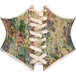 Women's Rose Floral Lace Up Boned Underbust Darkness Corset Waist Belts